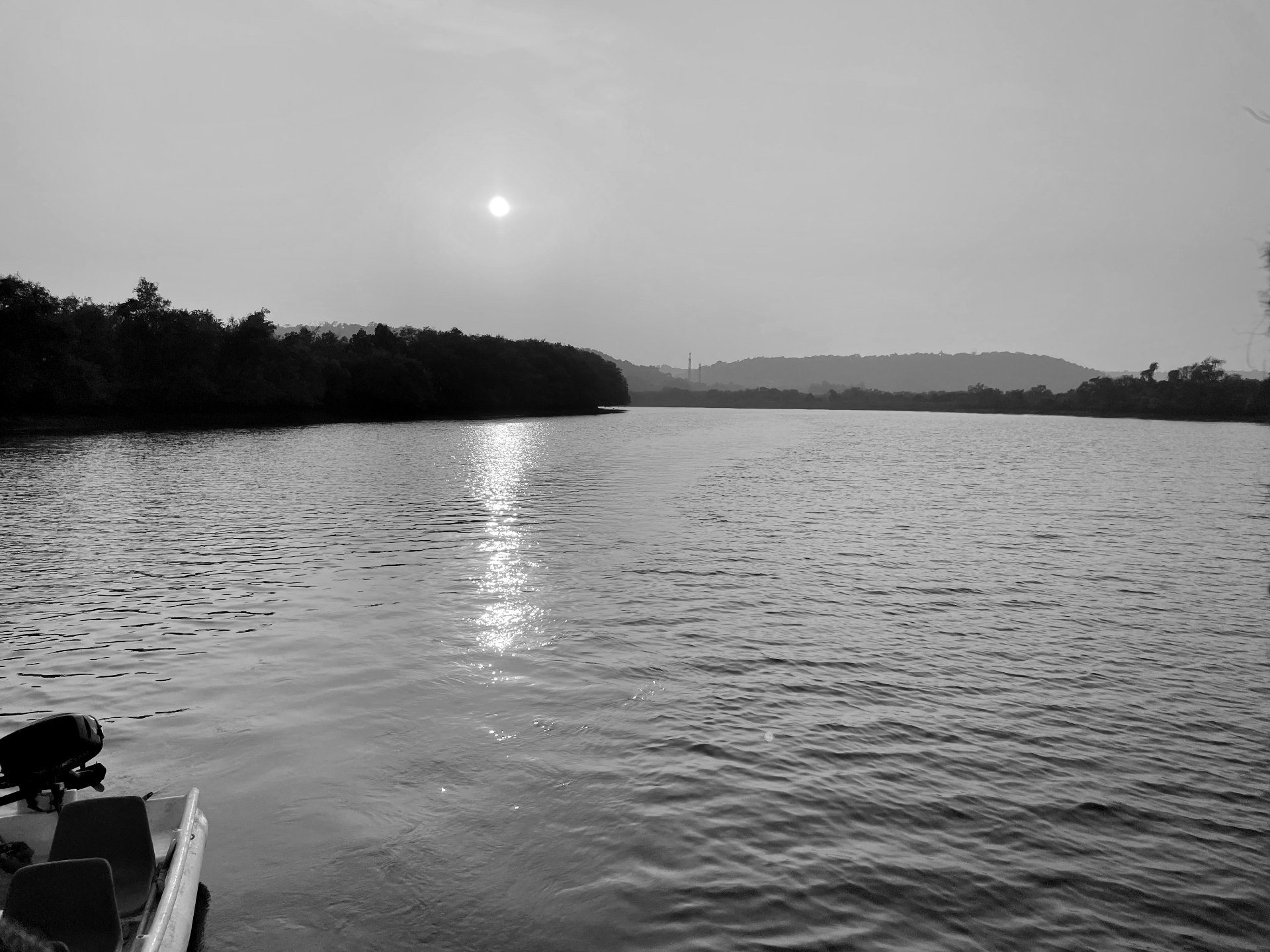 Sunset over the Goa backwaters seen from a boat